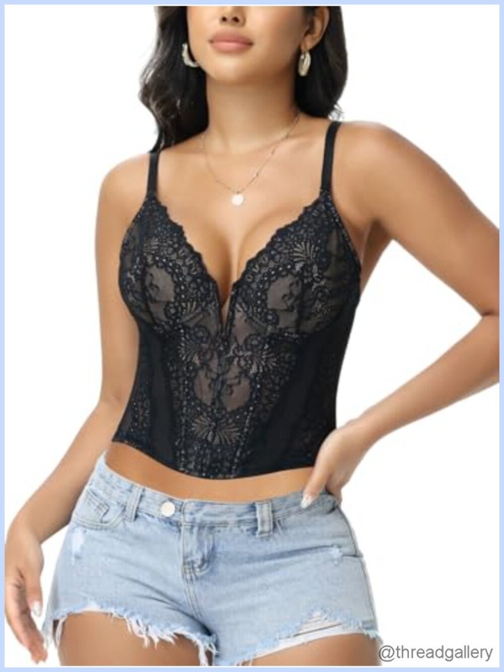 SHAPERIN Lace Bustier Corset Top Womens Sexy Deep V Plunge Underwire